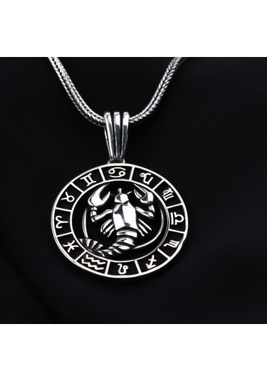 Glorria Gümüş Erkek Yengeç Burcu Kolye Siyah