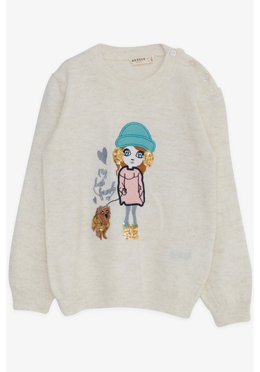 Breeze Kız Çocuk Triko Kazak Pullu Nakışlı Kız Baskılı 1.5-5 Yaş, Ekru