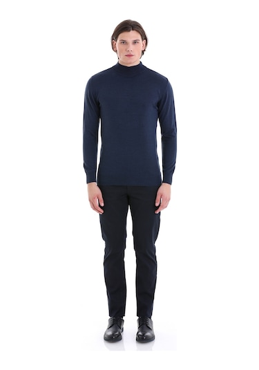 Hatemoğlu İndigo Regular Fit Düz Yarım Balıkçı Yaka Yünlü Triko Kazak İndigo