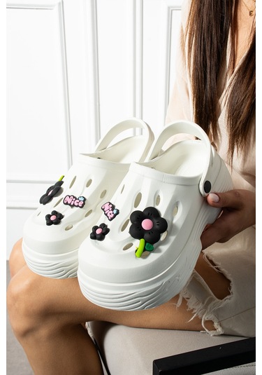 Modafrato Nays Dolgu Taban Kadın Terlik Yüksek Platform Plaj Deniz Havuz Terliği Beyaz