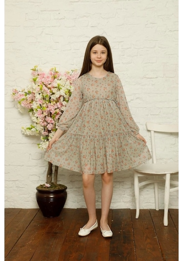 Aymeravm - Çiçek Desenli Kız Çocuk Elbise - Slf0204Ga Çok Renkli