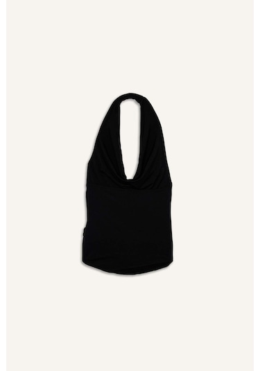 Defacto Regular Fit Halter Yaka Toka Detaylı Bluz G0468ax25aubk81 Siyah