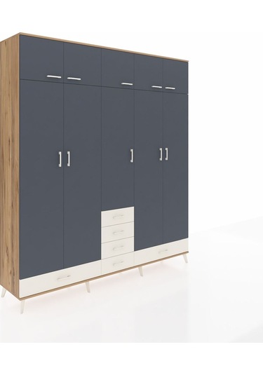 Hyperion Dolap 6 Raflı 6 Çekmeceli 4 Askılı 220x44x243 Çam-antrasit/aytaşı Antrasıt/aytası