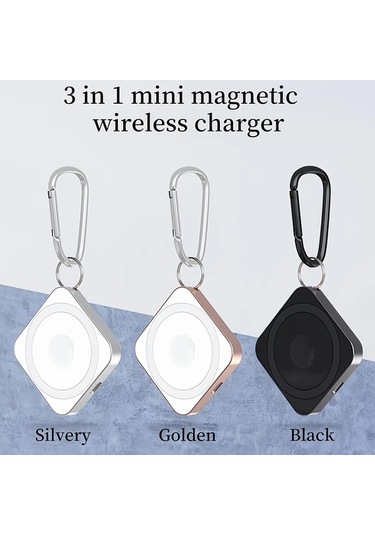 Honeybeeshop Altın Mini 3ü 1 Arada Manyetik Kablosuz Şarj Cihazı Çift Arayüz 15w Hızlı Şarj Ios Android Uyumlu Akıllı Saat Telefon Metal Kancalı Tasarım