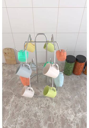 Eva Metal Tasarim 12 Kancalı Krom Kupa Fincan Askılığı Fincan Bardak Kupa Askılığı Askısı 12'li Krom