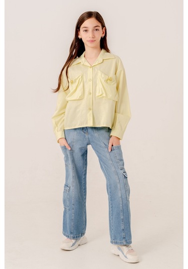 Kız Çocuk Körük Cepli Gömlek 3155 Sarı