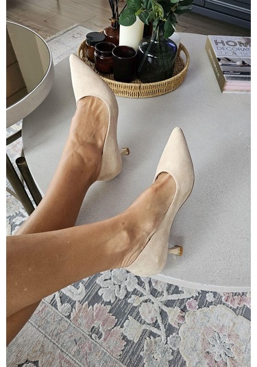 10 670 Topukla Kadın 6 Cm Kadeh Topuk Stiletto Ten Süet