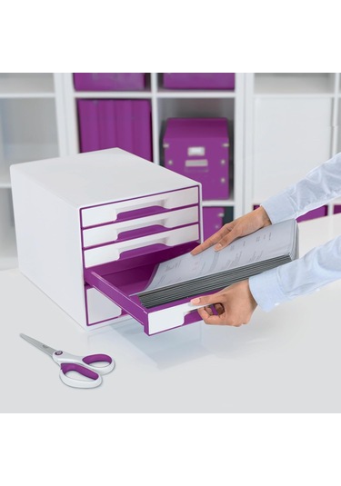 Leitz 52142062 Wow Çekmeceli Evrak Rafı 5 Çekmeceli, Metalik Mor