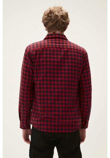 Bad Bear Liam Shirt Crimson Red Kırmızı Kareli Fermuarlı Erkek Gömlek-kırmızı Kırmızı