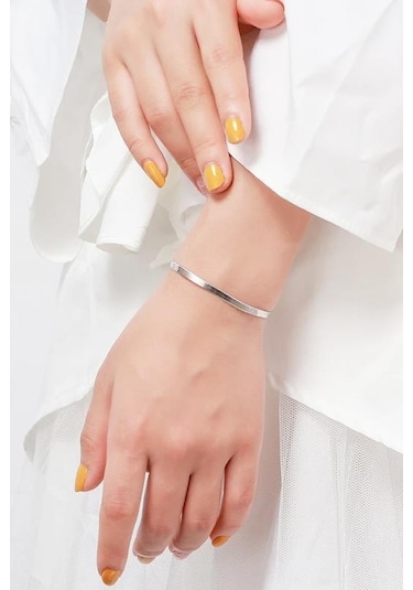 Kadın 316 L Kararmaz Ve Paslanmaz Çelik Anti Alerjenik İtalyan Zincir Bileklik - Gümüş