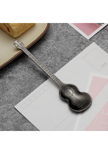Sones Paslanmaz Çelik Kahve Karıştırma Kaşığı Yaratıcı Müzik Aleti Şeklinde Kaşık, Stil: Gitar, Renk: Titanyum Siyah