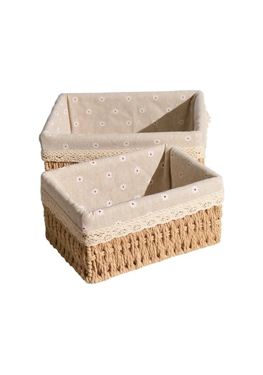 Hfambition Mavi Sarıklı Ev Gereçleri Organizasyon Sepeti - 3'lü Set, Çay Masası Kumandalı, Anahtar, Atıştırmalık Depolama Kutusu Sarı