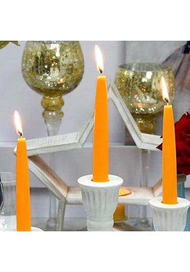 6 Lı Kısa Turuncu Konik Şamdan Mum Yükseklik 18 Cm Turuncu