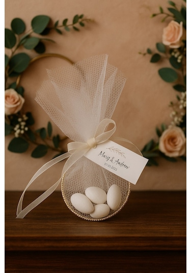 10'lu Kurdeleli Halkalı Şeker - Nikah Şekeri - Nikah Hediyesi - Nişan Hediyesi