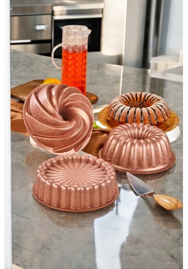 Doremcy 3lü Granit Döküm Kek Ve Tart Kalıbı 26cm Rosegold Dilimli Turta Kalıbı Kek Kalıbı Siyah