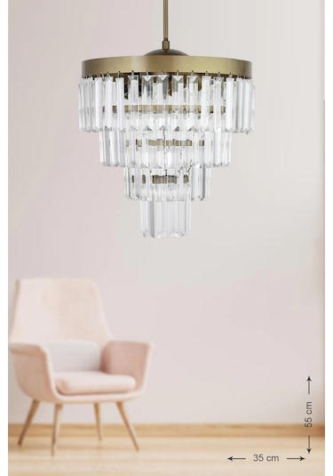 Avizemoda Linsa 35 Cm'Lik Kristal Cam Taşlı Lüks Avize - (Eskitme Renk)