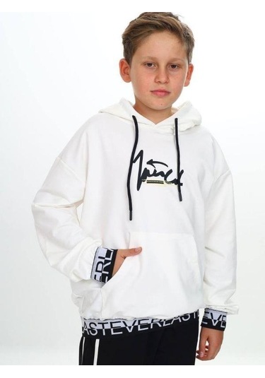 Çocuk Kapüşonlu Kind Yazılı Sweatshirt-14820 Ekru