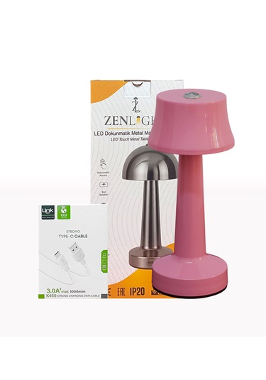 Zenlight Metal Dokunmatik Şarjlı Masa Lambası Pembe