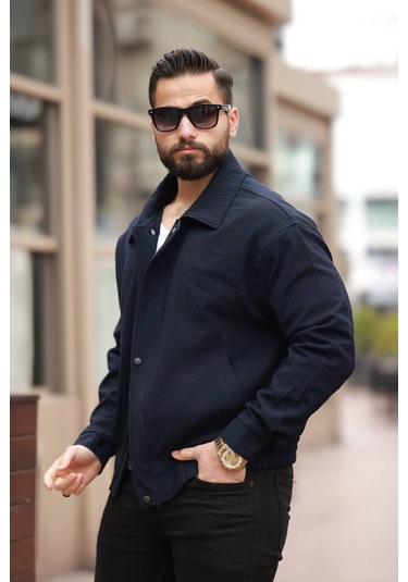 Unisex Yeni Sezon Kapitone Dolgulu Oversize Vintage Lacivert Çzgl