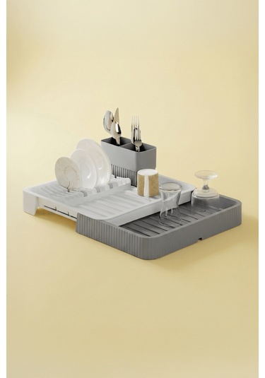 Gri - Uzayabilir Sürgülü Bulaşık Sepeti, Lavabo/tezgah Üstü Açılır Kapanır Bulaşıklık Kurutma Sepeti Gri