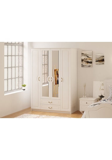 Rabi Mobilya Yağmur Country 4 Kapaklı 2 Çekmeceli Mega Gardırop