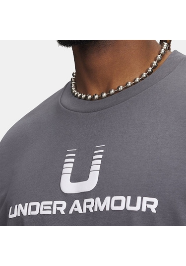 Under Armour Heavyweight U Logo Erkek Gri Bisiklet Yaka Tişört Gri