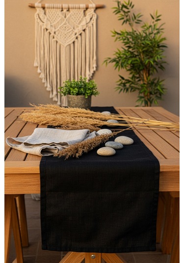 Yunusoğlu Home Siyah Şık Masa Runnerı 50x150 Cm Modern Ve Zarif Masa Örtüsü Runner Siyah