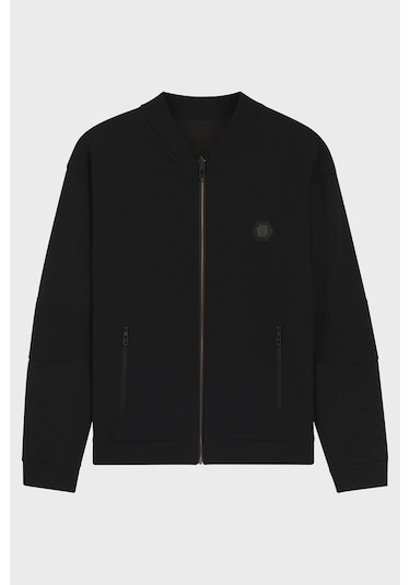Boss Logolu Regular Fit Kolej Yaka Çift Kullanımlı Bomber Ceket Erkek Ceket 50544009 001 Siyah
