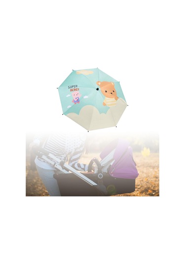 Suntek Bebek Arabası Şemsiyesi Kelepçeli Seyahat Yaz Ayı Ayı Çok Renkli