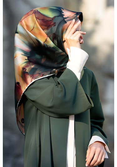 Vissona Twill İpek Eşarp Zümrüt Yeşili, Hardal 14215-0036