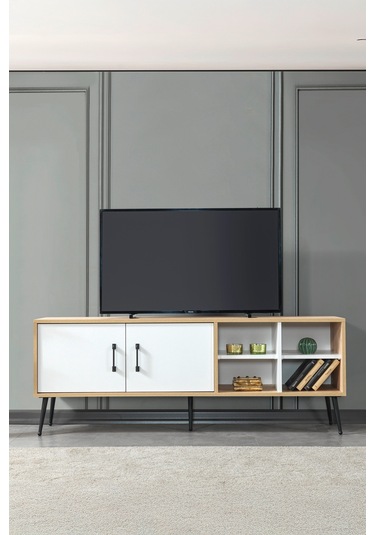 3611 Şile Metal Ayaklı Metal Kulplu 160 Cm Tv Ünitesi - Beyaz Safir Beyaz - Safir