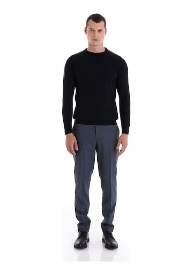 Hatemoğlu Lacivert Regular Fit Jakarlı Bisiklet Yaka Yünlü Triko Kazak Lacivert