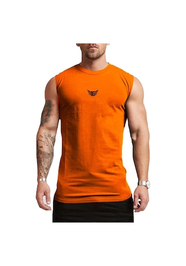 Erkek Nem Emici Hızlı Kuruma Atletik Teknik Performans Sporcu Sıfır Kol T-shirt Mg-atlet Turuncu