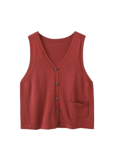 Yeşil Kadın Örgü Yelek V Yaka Kolsuz Tek Sıralı Sıcak Yelek Düz Renk Bol Kesim Yeşil