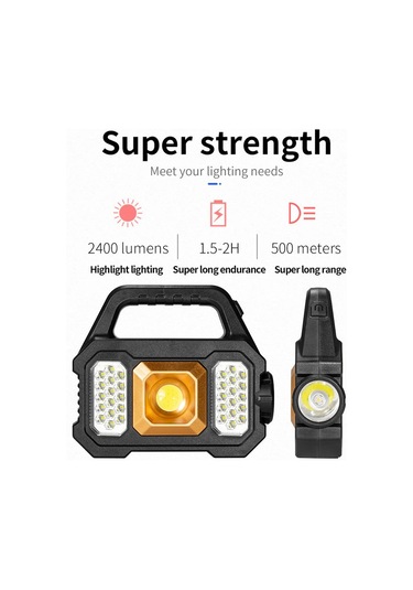 Tenfowee Güneş Enerjili 500 Lumen Led Fener, Su Geçirmez Çok Fonksiyonlu El Feneri, Usb Şarj Cihazı, Cob Yan Işık - Altın 2205a Altın