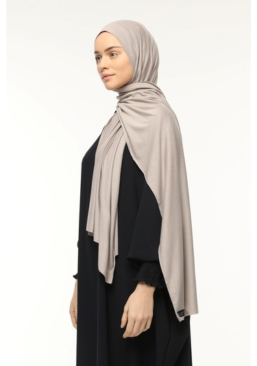 Hazır Pratik Geçmeli Lüks Organik Düz Penye Şal Çapraz Hizalı Açık Vizon