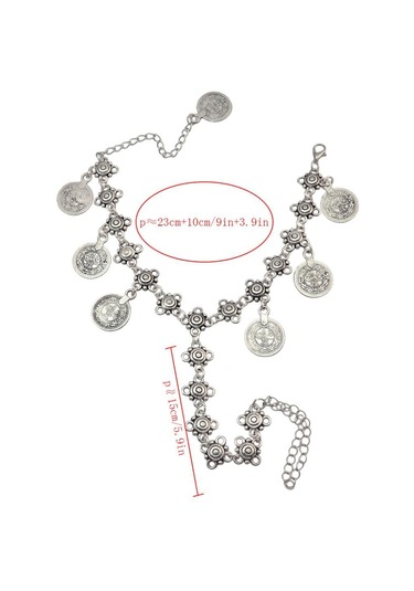 Suntek Vintage Boho Çiçek Ayak Hippi Bilezikler Püskül Madeni Gümüş