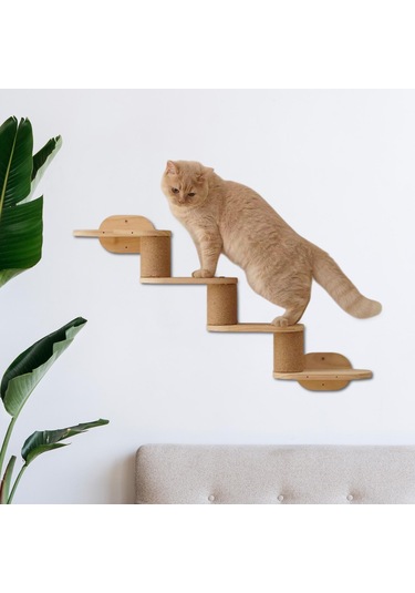 Suntek Kedi Duvar Rafları 4 Adım Ahşap Basamakları Tırmanma