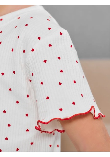 Avk Kids Kız Çocukları İçin Kalpli, Pijama Takımı, Şortlu, Pamuklu 310265944 Beyaz