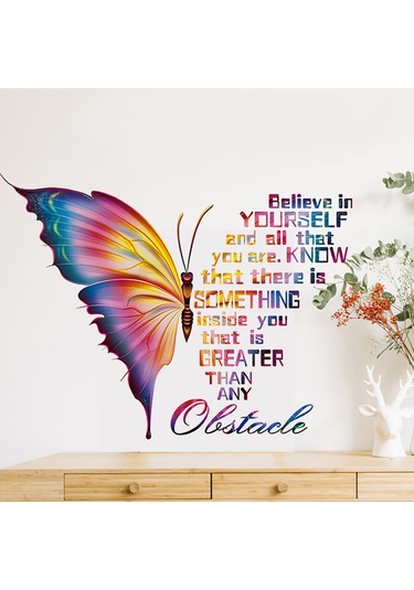 Büyük Renkli İlham Verici Duvar Çıkartmaları Alıntılar Vinil Kelebek Duvar Sanatı Çıkartmaları Motivasyonel Cümle Olumlu Açıklama Duvar Çıkartması Çok Renkli