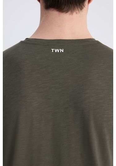 Twn Slim Fit Haki Düz %100 Pamuklu T-shirt 4ec1447011072 H01
