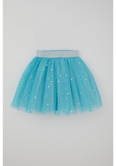 Breeze Kız Çocuk Tütü Etek Gümüş Yıldız & Ay Desenli 5-10 Yaş, Mavi Mavi