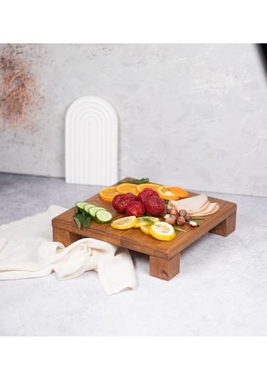 Tityos Küp Ayaklı 25x25 Cm Ahşap Kare Pasta Sunum Servis Tabağı
