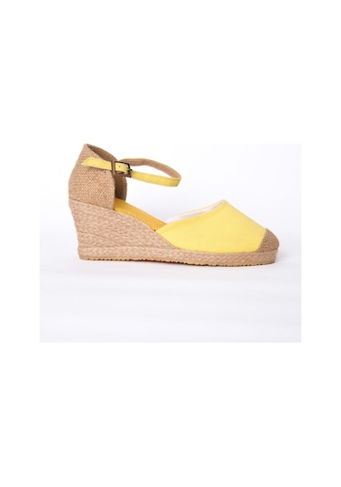 Gerçek Elişi Burnu Hasır Dolgu Topuk Sarı Keten Hasır Espadril Handmade Sarı