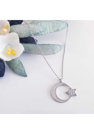 Blackcraft 925 Ayar Gümüş Ay Yıldız Kadın Kolye Koleksiyon