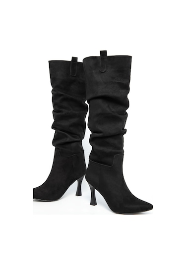 Ventes Bilek Büzgülü İnce Topuklu Kadın Çizme 5038511-z Siyah Süet