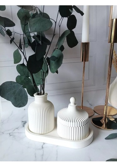 Cre Art Kuru Çiçek Vazosu Dekoratif Alçı Set Ev İçin 154612536 Beyaz