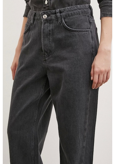 Never More Yüksek Bel Düğme Kapamalı Mom Jean Siyah Siyah