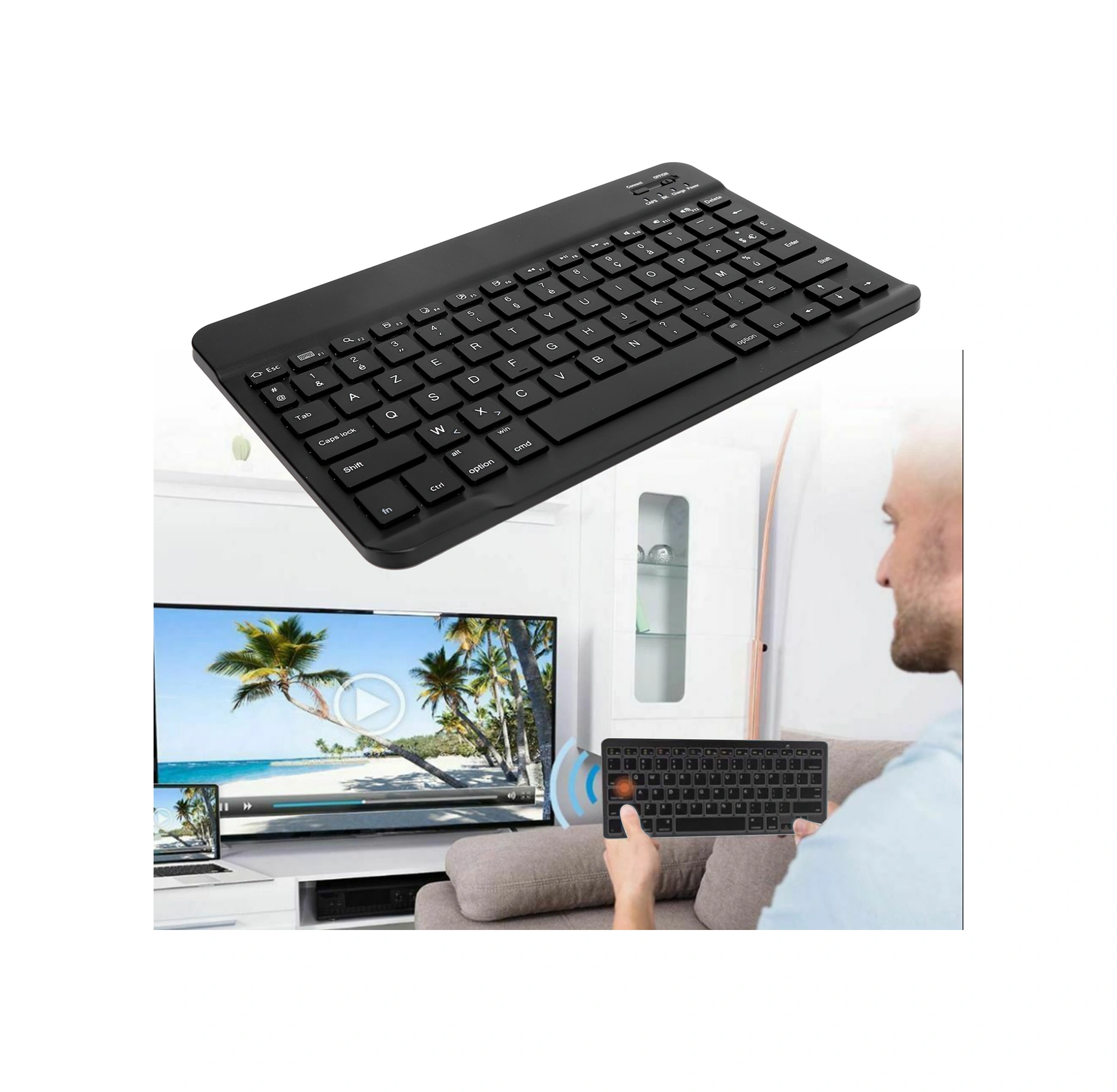 Shineyee Siyah Taşınabilir Mini Kablosuz Bluetooth Klavye - Akıllı Telefon, Tablet, Dizüstü Bilgisayar İçin - Su Geçirmez, Toz Geçirmez - Yerleşik Pil