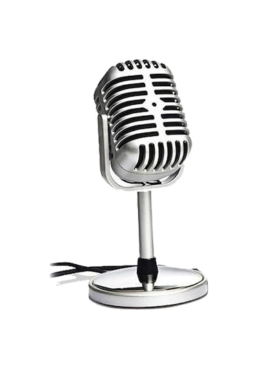 Retro Mikrofon Vintage Stil Mikrofon Kablolu Klasik Retro Kondenser Mikrofon Stand